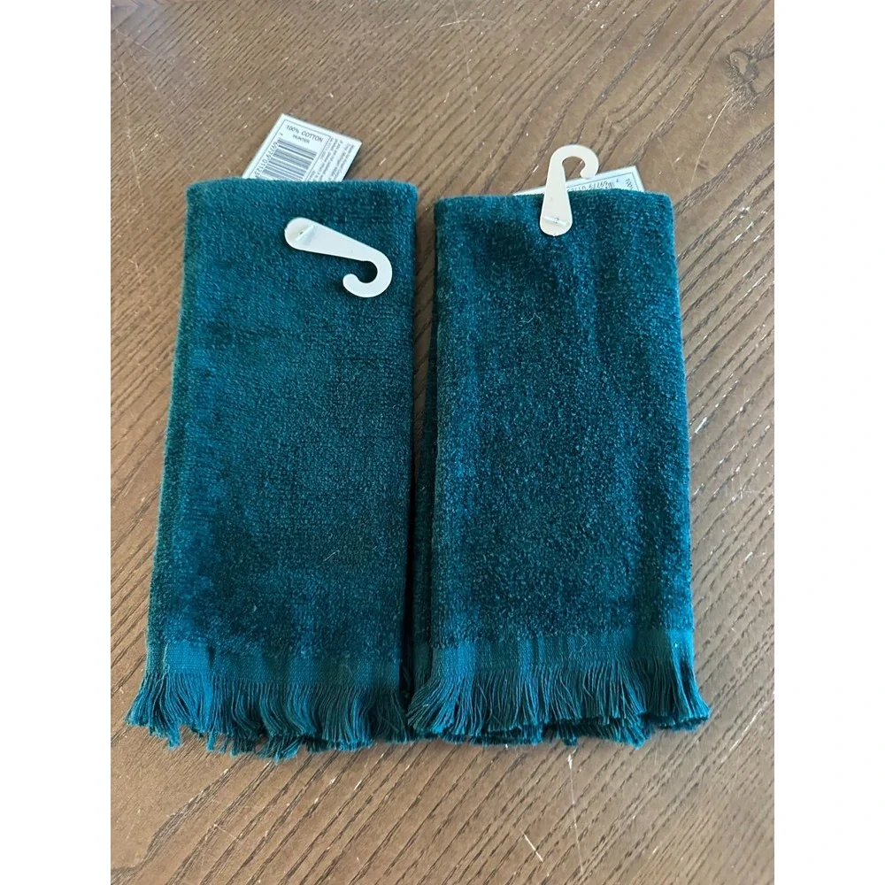 2 VTG Green Kmart Snowman Christmas‎ Winter Fingertip Towels Trim A Home NOS